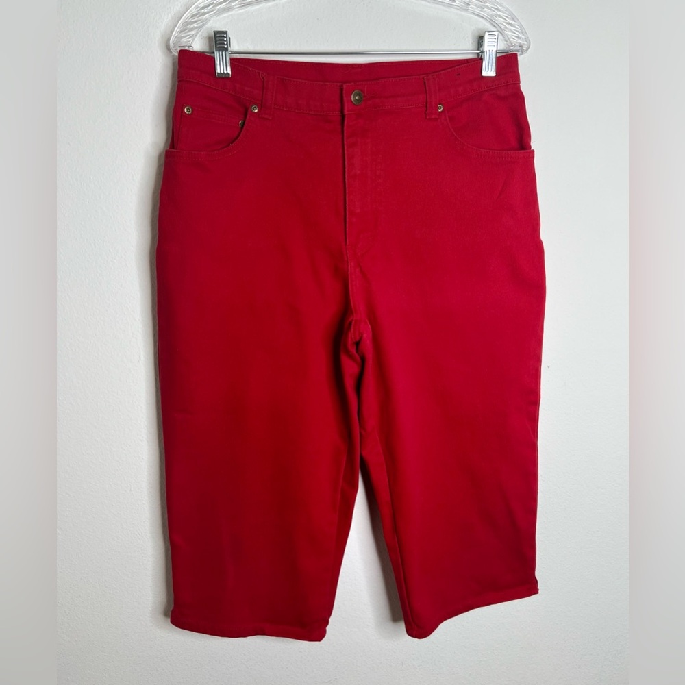 Style Co Women Red Denim Stretch Mid Rise Classic Jean Capri Size 12